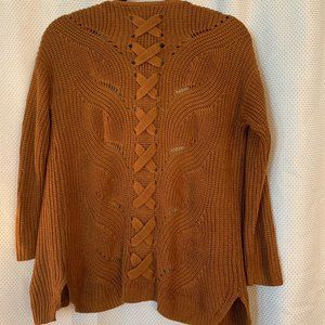 Camel Open Front Cardigan with Braid Detail (Medium)